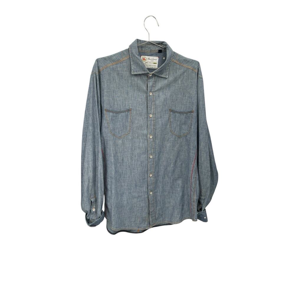 Robert Graham Jeans Shirt Blue Striped Red Stitching Size 2XL